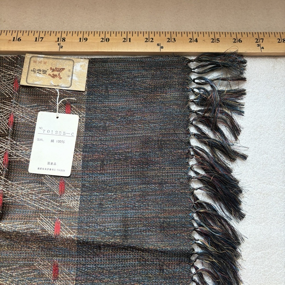 Ohmori Co Tokyo 100% Silk Scarf Brown Red Rectangle 11.5X28 Fringe Old Money - Picture 7 of 7